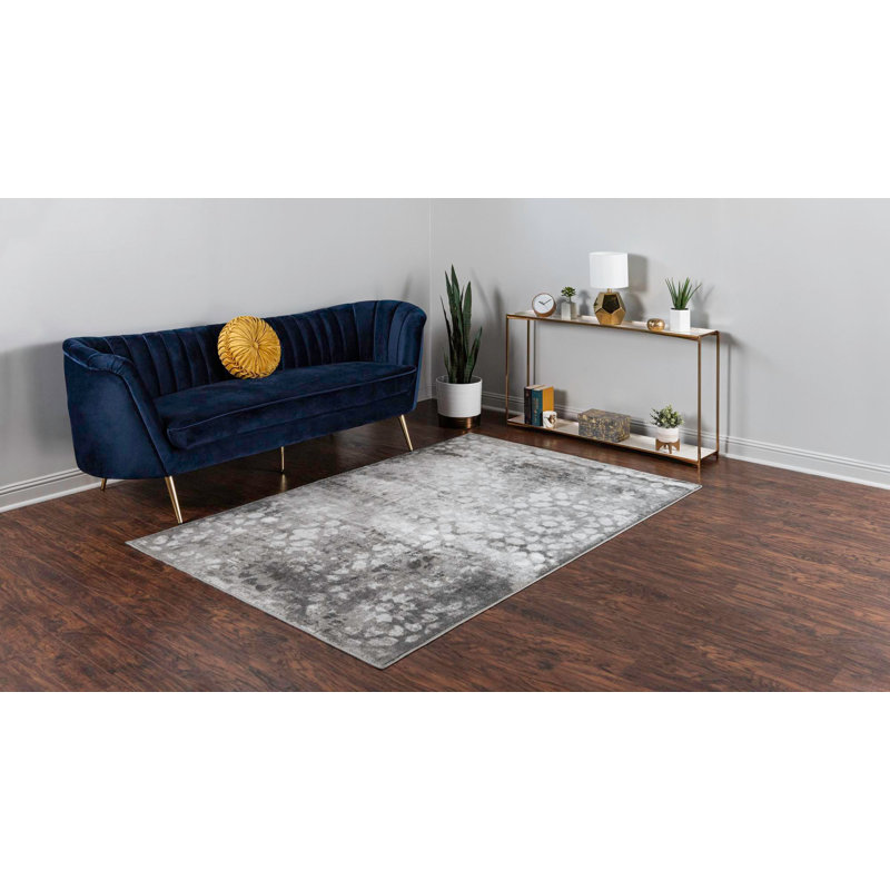 Brandt Floral Area Rug, Rectangle 6'1" x 9', Dark Gray