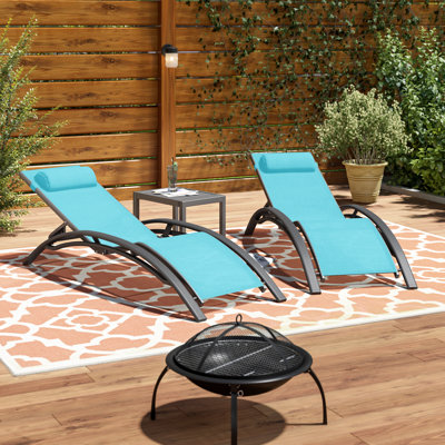Gerania Outdoor 69.3" Long Reclining Chaise Lounge Set With Detachable Pillow And Table by Arlmont & Co.