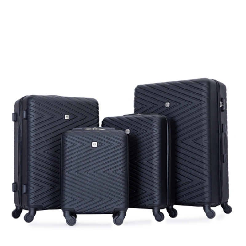bagages 4 pièces valise légère en ABS avec roues rotatives, 24 pouces et 28 pouces avec verrou TSA, (16/20/24/28) NOIR