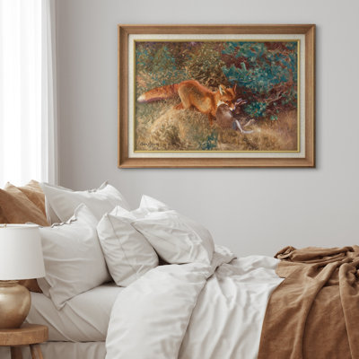 Renard, chasse, lapin, scène de la faune, œuvre d'art classique européenne sur toile, estampe numérique sur toile encadrée