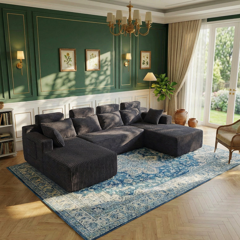  134" U-Shaped Convertible Gray Sofa with Chaise Lounge , Modern Sofas Modular Sectional Cloud Couch, 6-Seat Deep Seat Sofa with 6 Pillows Boneless Sofa Couches for Livingroom Bedroom Apartment,Compression Sofa in a box ,No Assembly Required