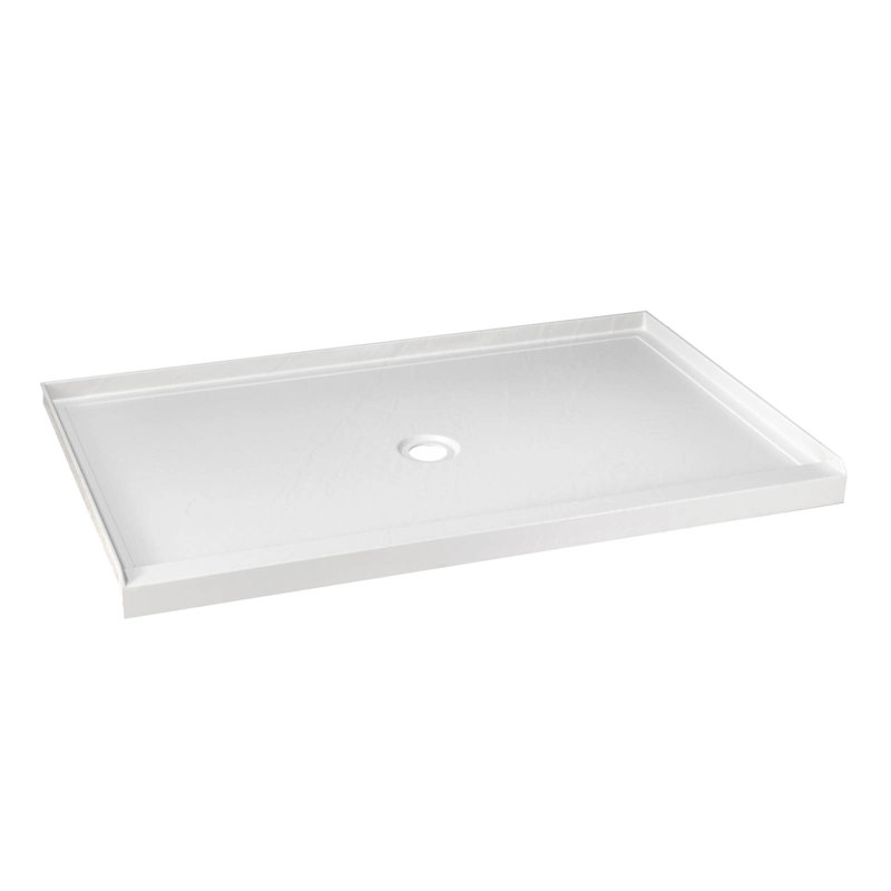 Receveur de douche en acrylique blanc 60 po x 36 po, seuil unique, bonde centrale, antidérapant, fini résistant aux égratignures
