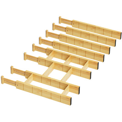 Bamboo Drawer Dividers with Inserts & Labels, 8 Dividers with 18 Inserts, Adjustable Expandable Organizers for Kitchen, Home, Office, Dressers & Bathroom