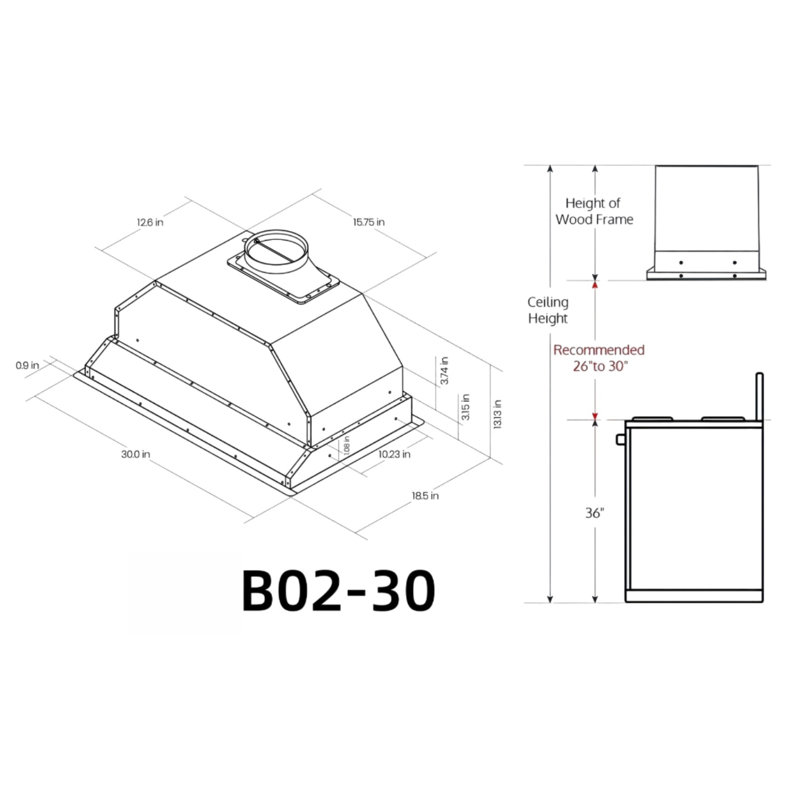 Fuhuoso 30 in. 900 CFM Convertible Insert Range Hood with Remote,Touch Control LCD,Long-term Warranty in Stainless Steel