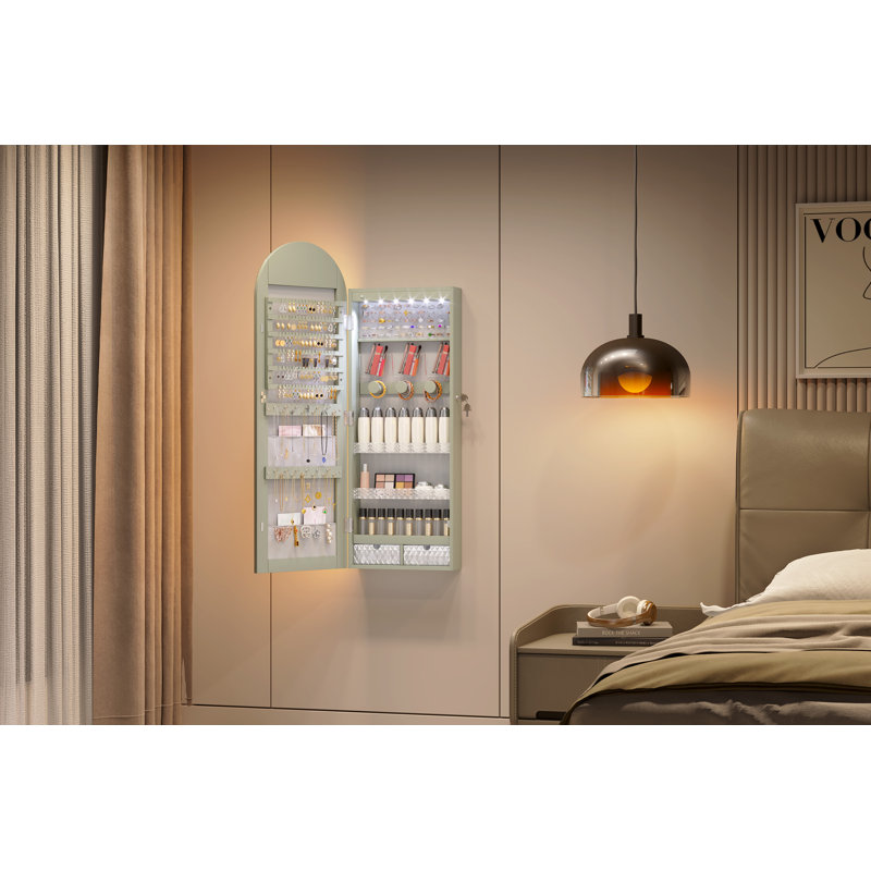 Armoire à bijoux murale 15,75 po avec miroir pleine longueur, Vert