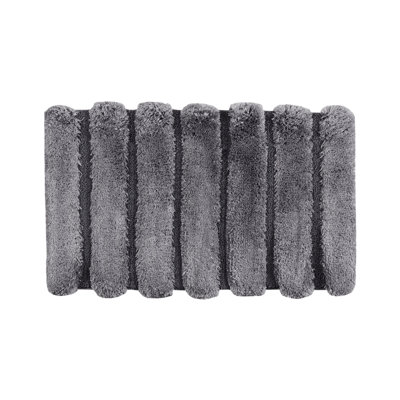 Grey Bath Rug, 21x34", , 100% Macro-spun , Stripe, And Soft, Stain , Non-skid Backing, Washable Easily Construction, Fade Clean