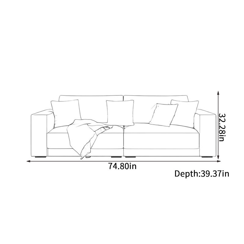 Simple modern cotton and linen sofa, 32.28" H x 74.8" W x 39.37" D, 2
