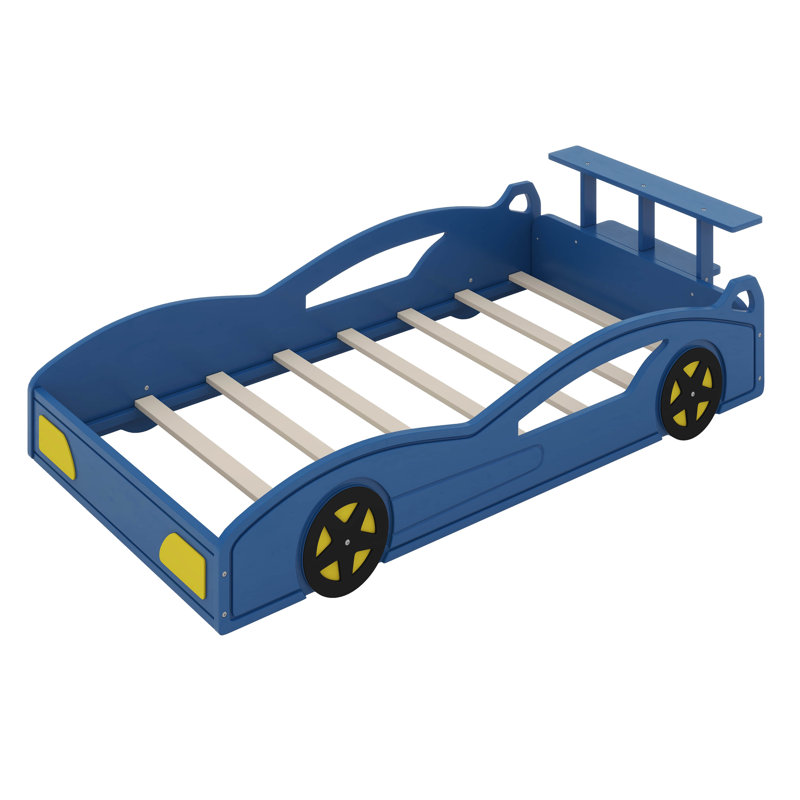 Lit plateforme simple avec roulettes, Bleu/jaune