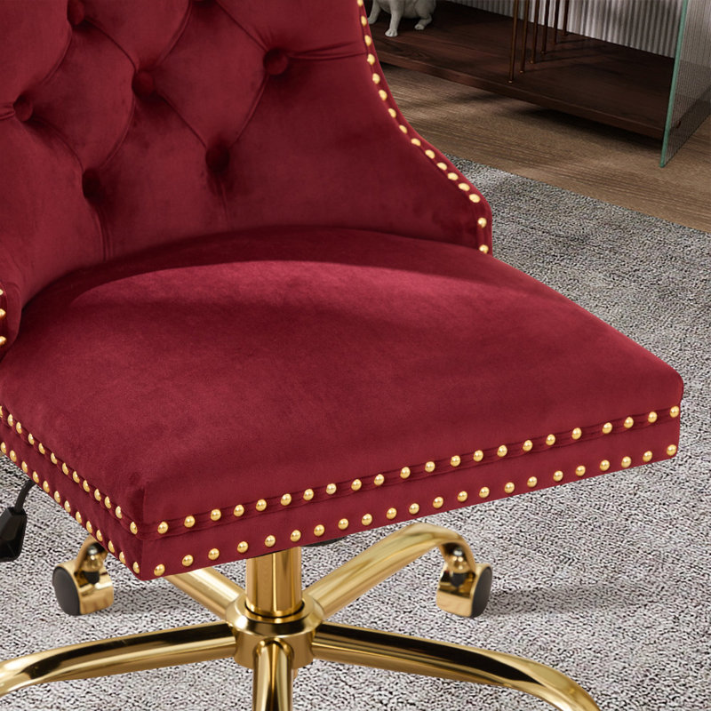 Furniture Office Chair,Modern Velvet Upholstered Tufted Button Home Office Chair With Golden Metal Base,Adjustable Desk Chair Swivel Office Chair