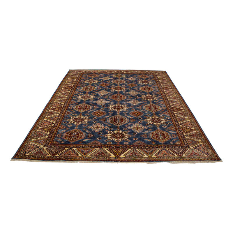 Tapis tribal Kazak 9 x 11 bleu clair et ivoire