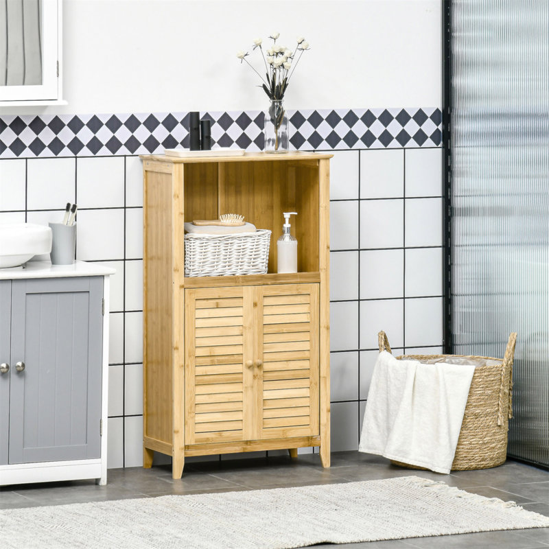 Bamboo Floor Cabinet Bathroom Floor Cabinet Living Room Organizer Tower With Multiple Shelves And Doors