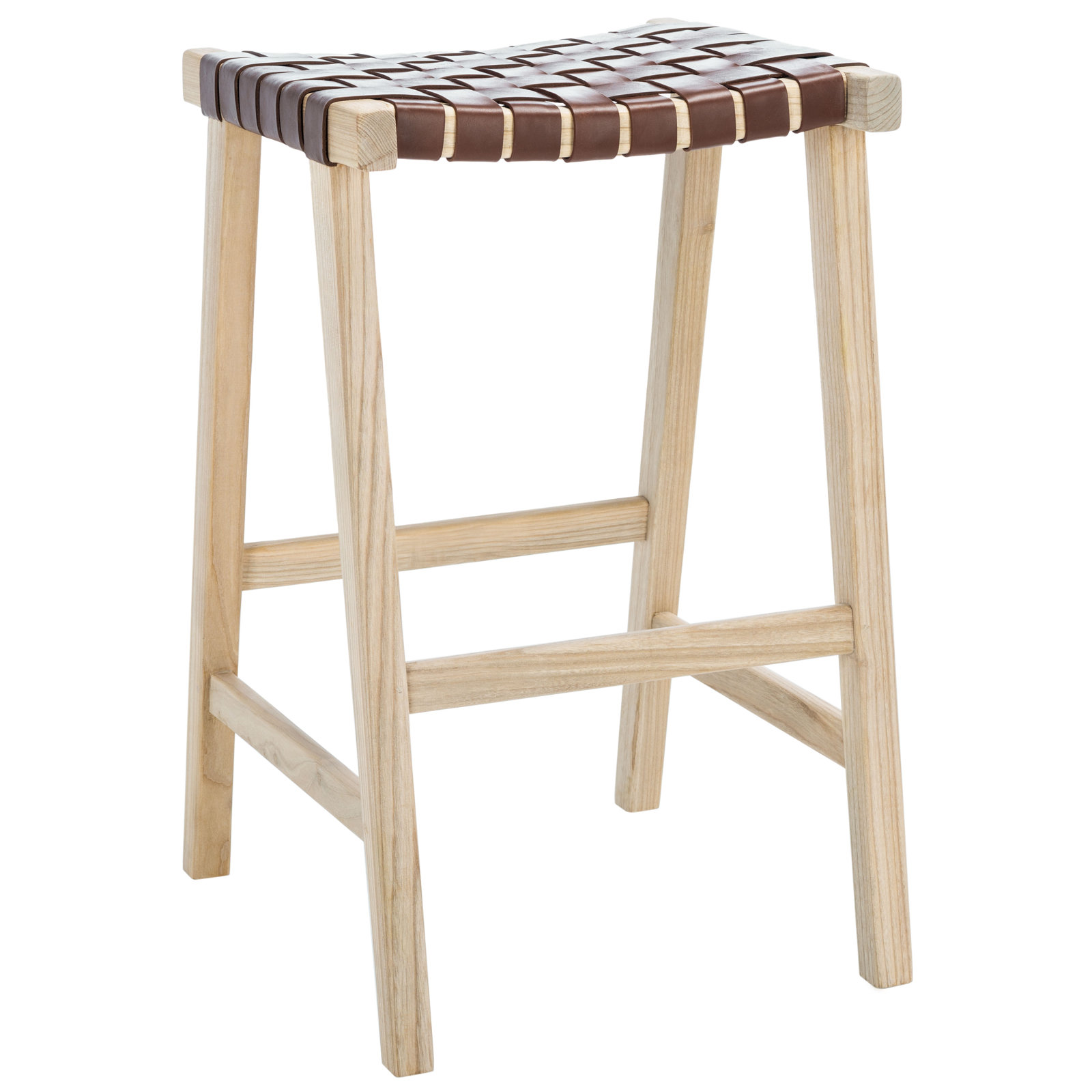 Alston Backless Leather Bar & Counter Stool, Bar Stool (30” Seat Height), Light Natural, Cognac