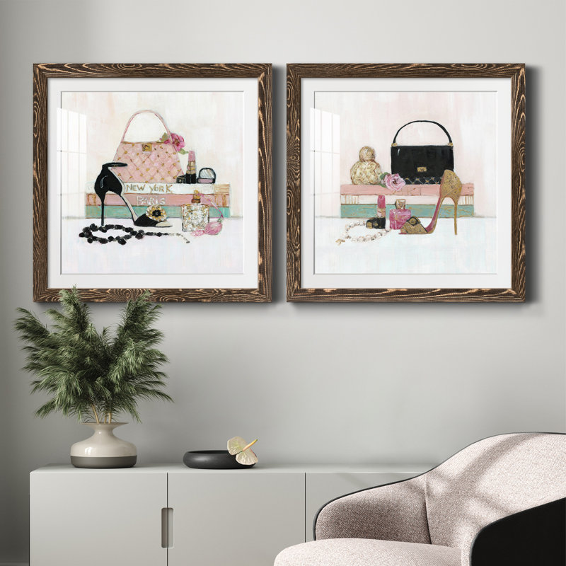 Fashionista I - ensemble de 2 peintures encadrées, H 35,5 po x l 71 po x P 1,5 po, Marron