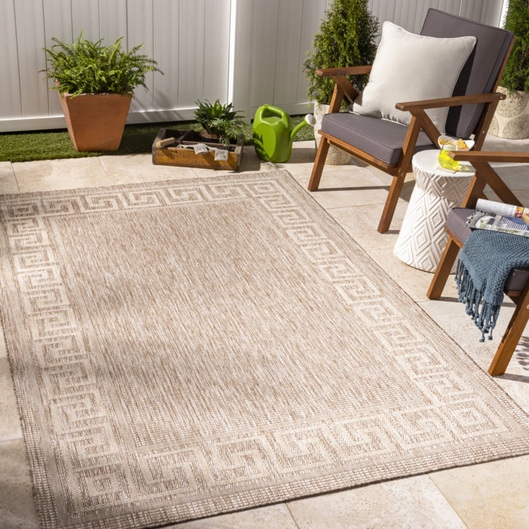 Alegre Bordered Power Loomed Tan Indoor/Outdoor Rug Gracie Oaks Rug Size: Rectangle 6'7 x 9