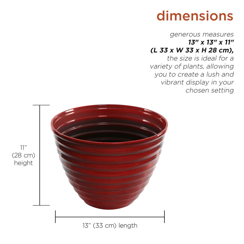 Jardinière ronde intérieure / extérieure, Rouge, H 11 po x l 13 po x P 13 po