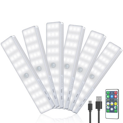 LED Closet Light, 6 Pcs Rechargeable Motion Sensor Under Cabinet Lighting, 30 LEDs, Cool White