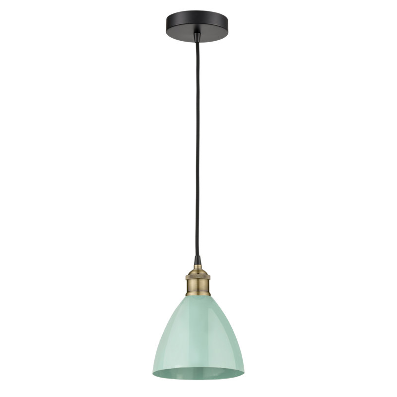 1 - Light Single Drop Pendant Pendant, Seafoam, Black Antique Brass, 11.25" H x 7.5" W x 7.5" D