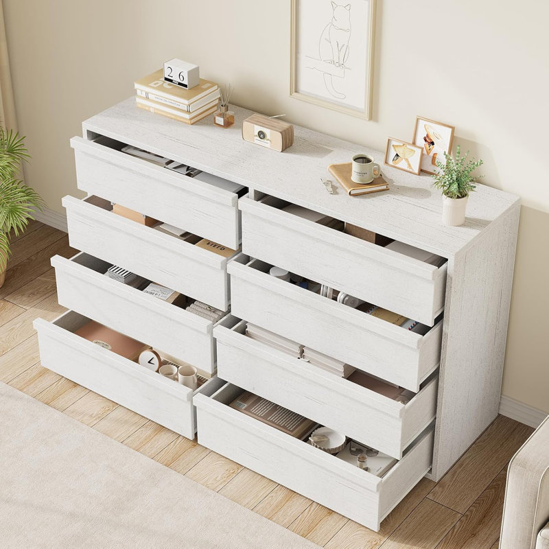8-Drawer Dresser for Bedroom, Freestanding Wooden Storage Chest with Wide Horizontal Design, Organizer for Living Room, Hallway or Entryway