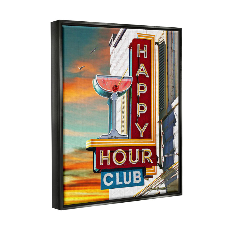 Panneau Happy Hour Club, Cadre flottant noir de jais, H 31 po x l 25 po x P 1,7 po