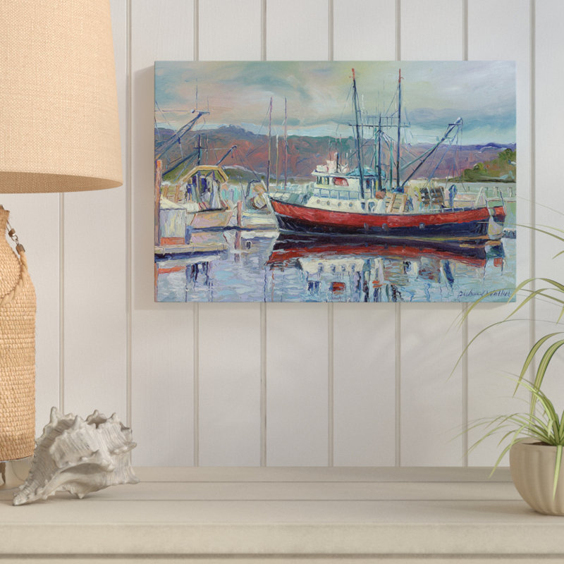 "bateau rouge" , reproduction d’art sur toile tendue, H 12 po x l 18 po x P 1,5 po