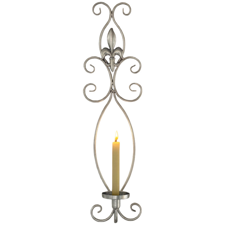 Applique bougie Fleur De Lis, 23 po, Antique Silver