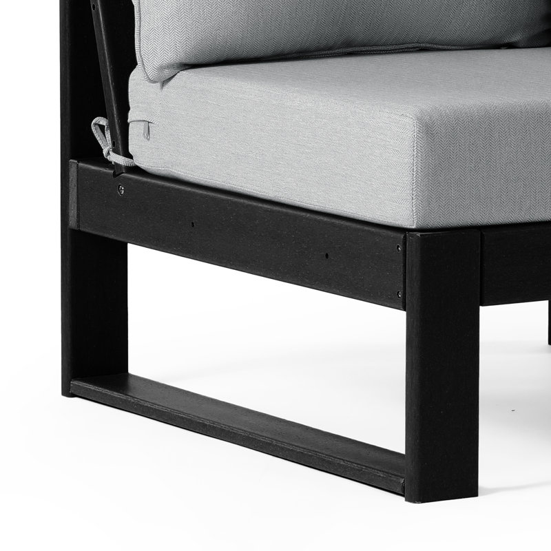 Patio Deep Seating Armless Chair With Frame, Light Gray, Black