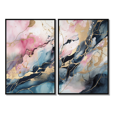 Exploration des profondeurs de la géode bleue I - impressions d'art moderne rose sur toile