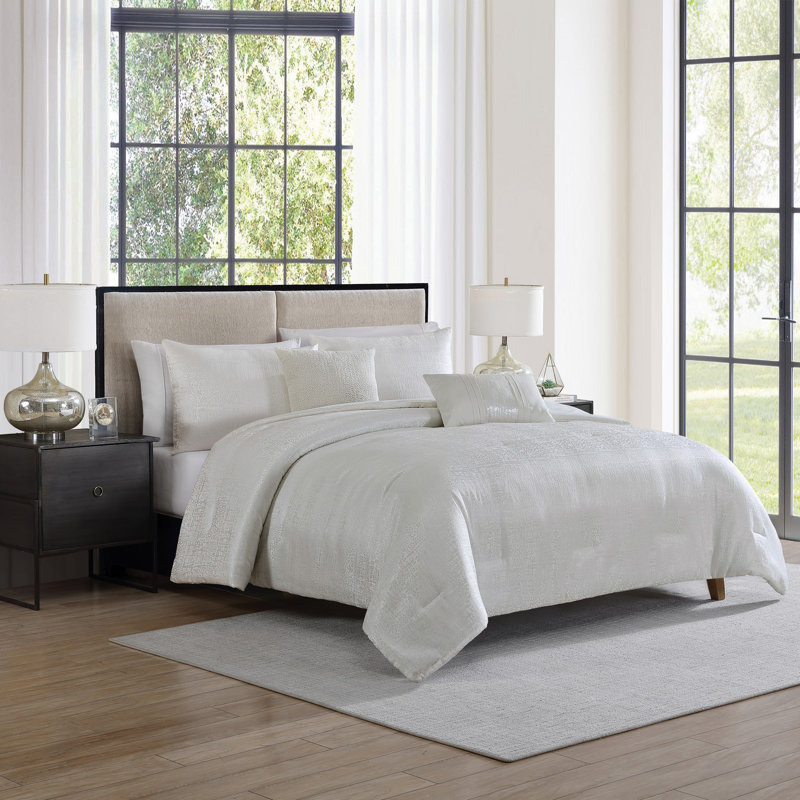 Tahari Home Sterling 5-Piece Abstract Jacquard Comforeter Set, Bright White, King Comforter + 2 King Shams + 2 Throw Pillows