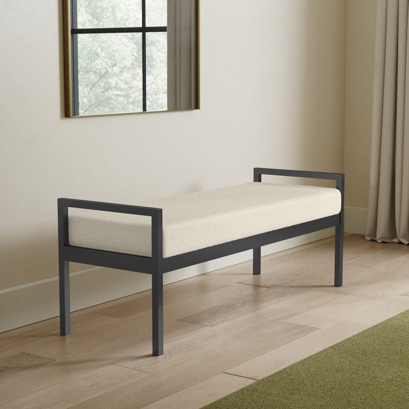 Loxe Teddy Upholstered Bench, Cream Boucle