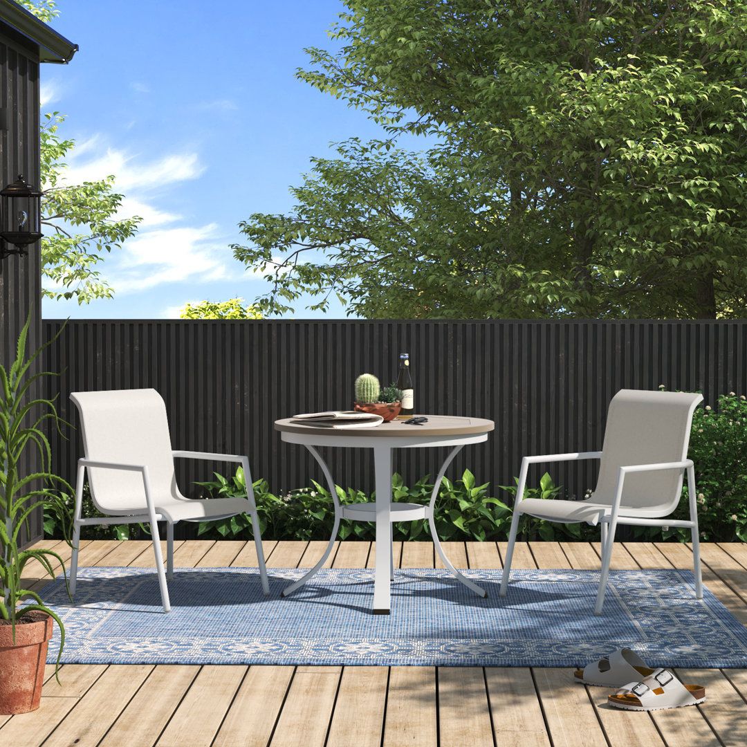 Orso 3-Piece 36" Cafe Bistro Table & Armchairs Set - Flint - Vintage Tekwood Top - Fog Sling Oxford Garden