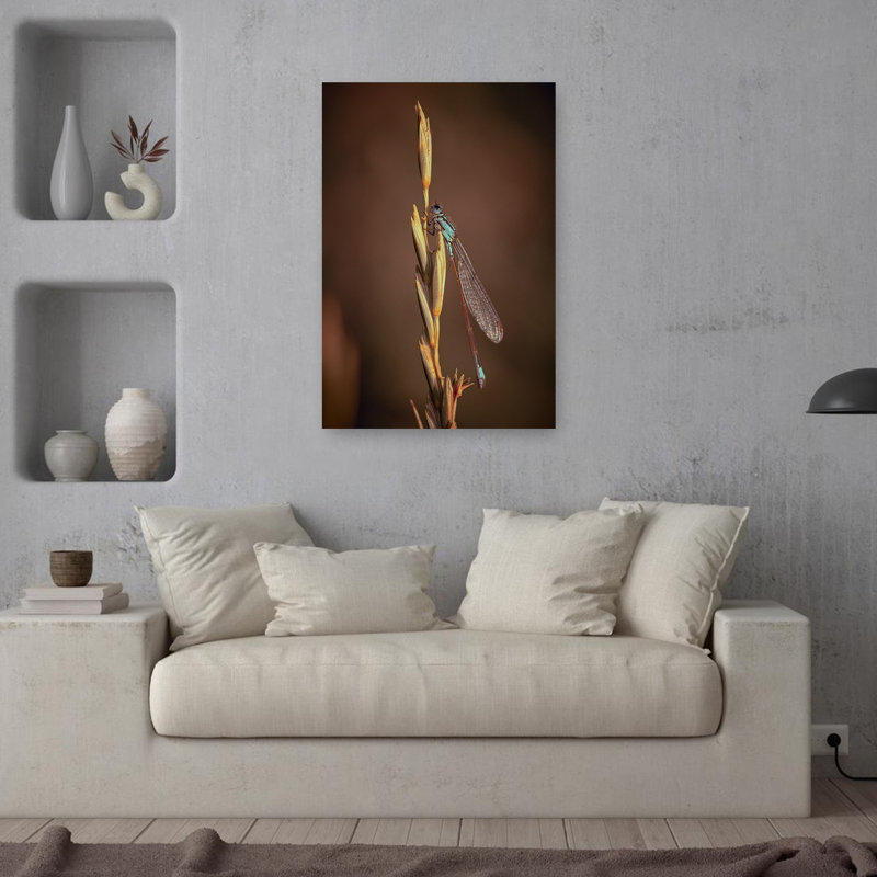 Elegant Blue Damselfly Delicate Elegant Peaceful Animal Nature Wall Art Print 1 Piece Wrapped Canvas Wall Art