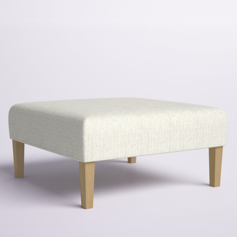 Transitional Square Cream Woven Ottoman Coffee Table with Natural Wood Legs