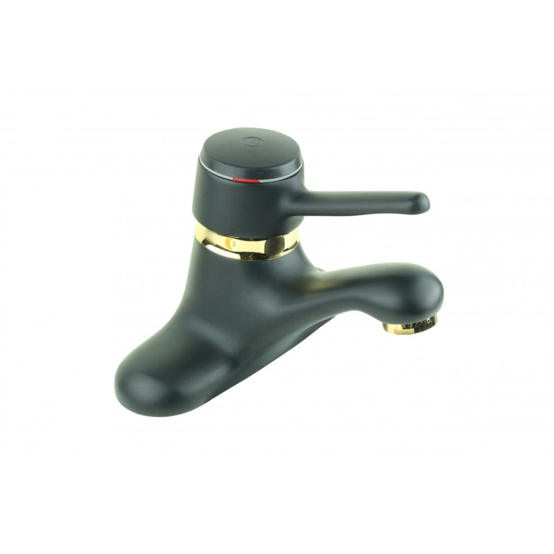 Robinet de salle de bain central en laiton noir mat avec indicateur d'eau chaude et froide