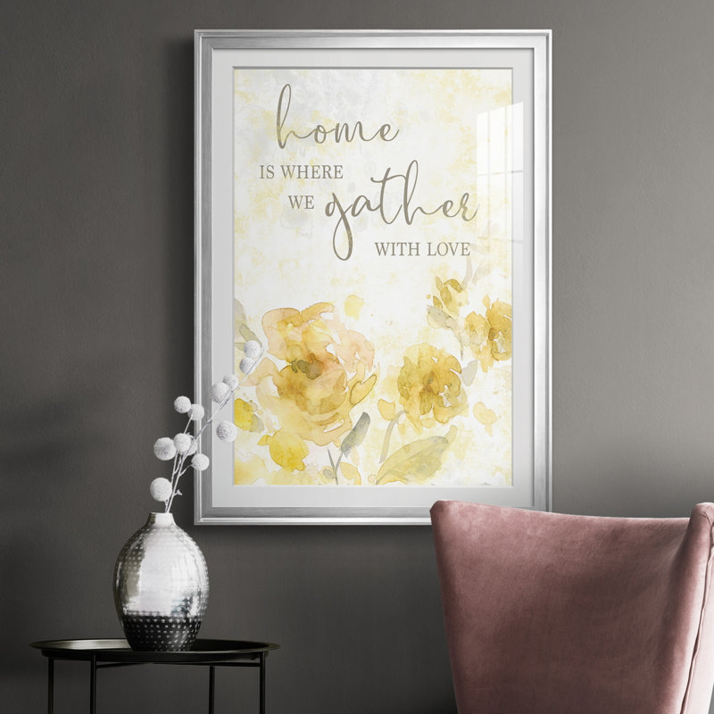 Gather with Love - Art textuel avec cadre photo, Papier avec cadre argenté, H 26,5 po x l 36,5 po x P 1,5 po