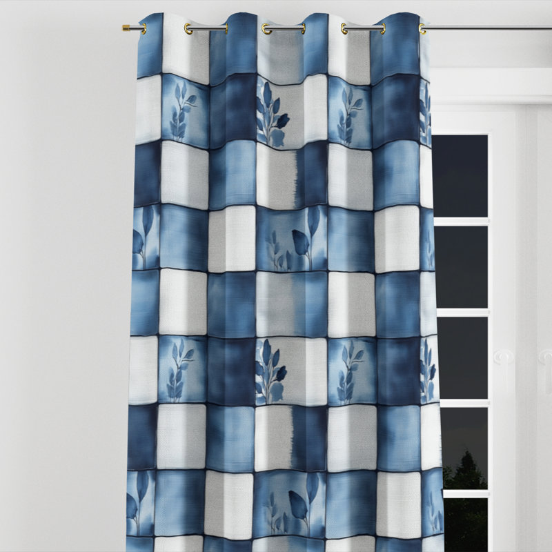 Country Farmhouse Velvet Curtains - Patchwork Linen Patch Grommet Curtain - 1 Panel, 52" W x 90" L, Silver Grommets
