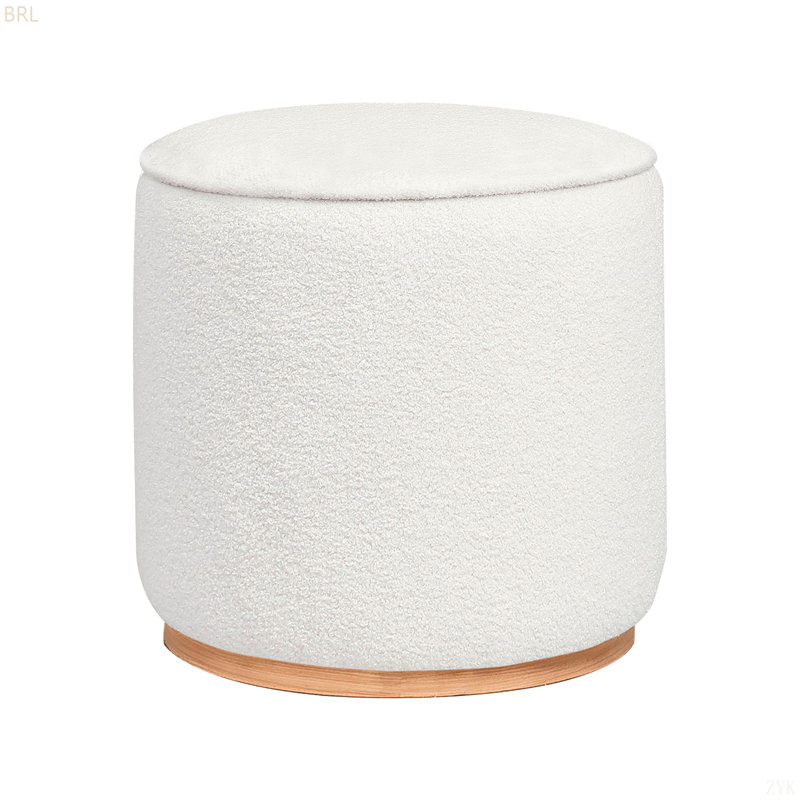 Faux Sheepskin Upholstered Round Ottoman, Ivory