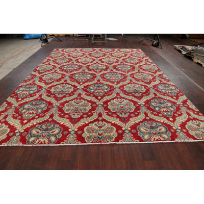 Tapis unique en laine noué à la main style Kazak des années 2010 de 9 pi 1 po x 11 pi 10 po rouge Nishelle
