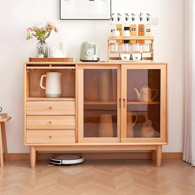 Table de buffet à porte coulissante en verre mortaise et ténon
