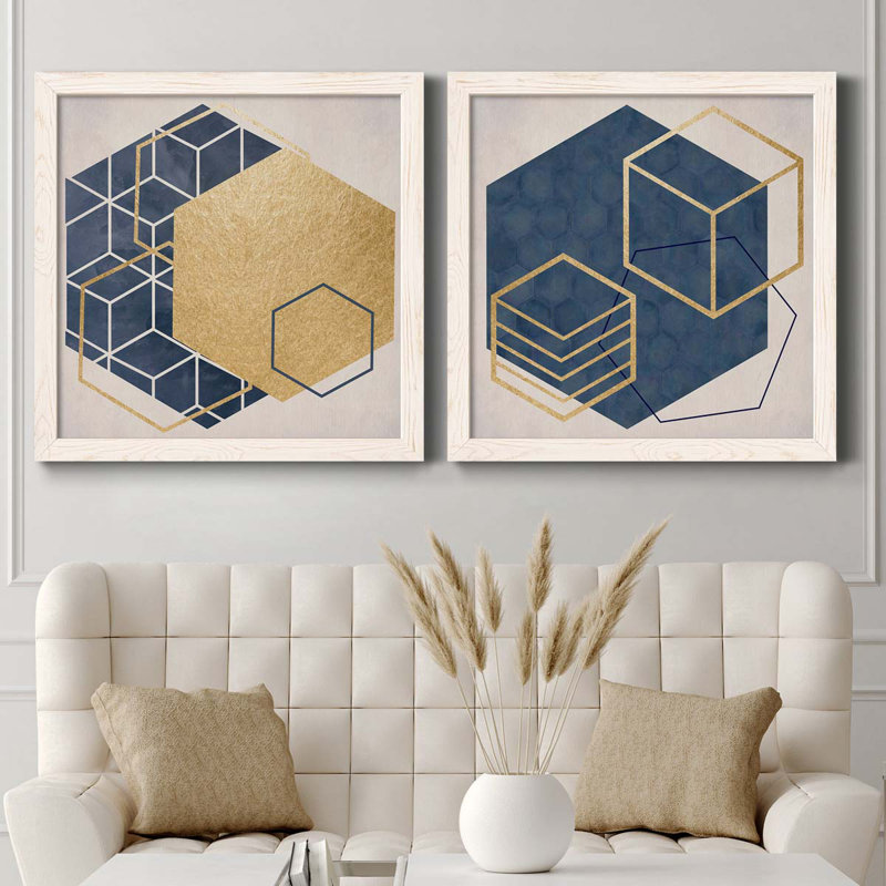 Geo I - impression de 2 pièces, Toile blanche encadrée, H 24 po x l 48 po x P 1 po