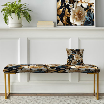 Banc floral rembourré or