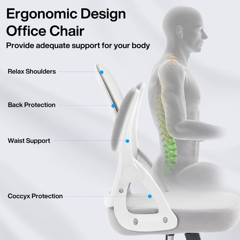 Ergonomic Office Chair, Ergonomic Desk Chair with Adjustable Lumbar Support, Mesh Computer Chair with Comfy Flip-up Armrests, Executive Task Chair for Home Office  (Gray) 