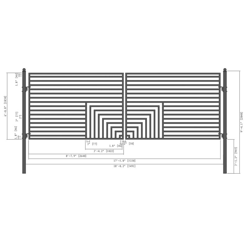 Florence Style Black Steel Dual Swing Driveway Gate 18 ft