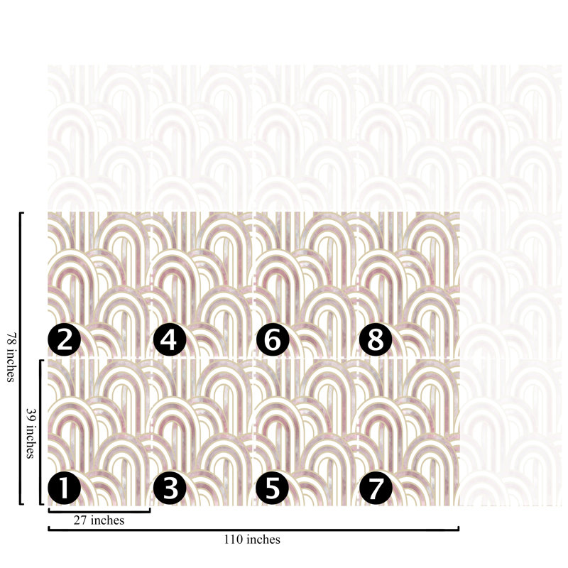 Pink and White Art Deco Gold Lines Wallpaper
