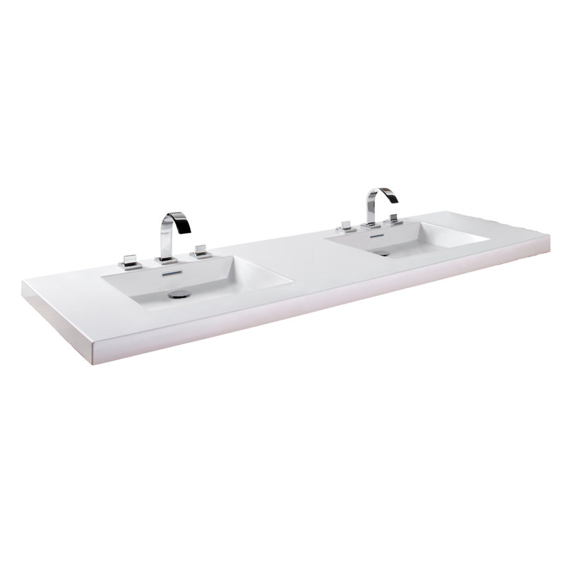 Lavabo double 72 po Cube, Blanc véritable ultrabrillant
