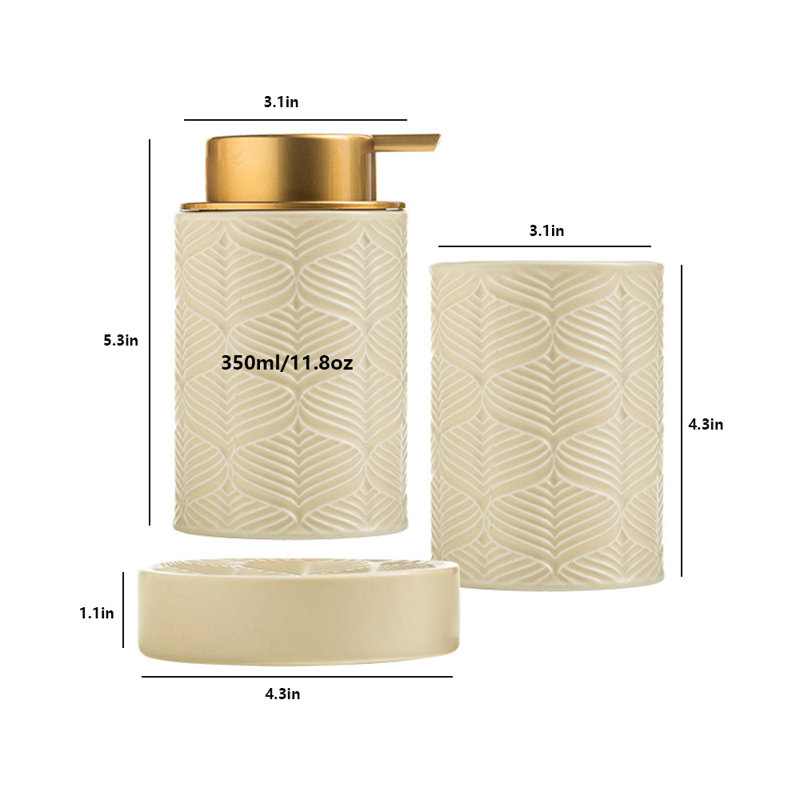 Ensemble complet d'accessoires de salle de bain 3 pièces, Beige