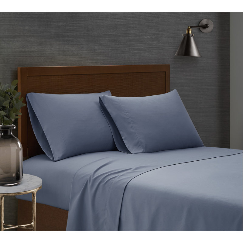 London Fog Garment Wash Solid Sheet Set, Split King Sheet Set + Fitted Sheet +3 Pillowcases, Blue