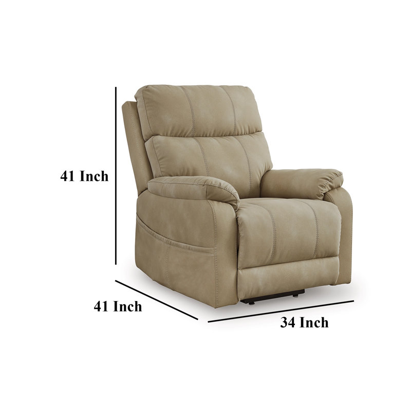 Corbin Power Lift Recliner Chair, Faux Leather, Pillow Top Arms, Sand Brown