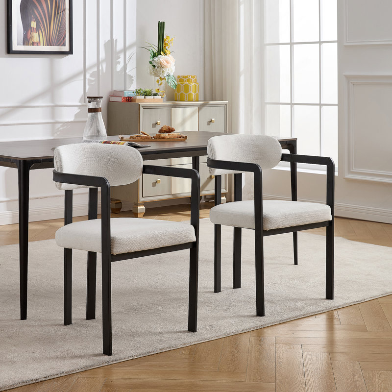 Ensemble de 2 chaises de salle à manger modernes rembourrées avec pieds en métal noir, Beige;Black, Beige;Black