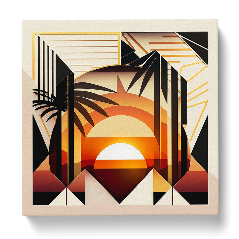 Art Deco Sunset Geometric - Print, 50cm H x 50cm W x 3cm D