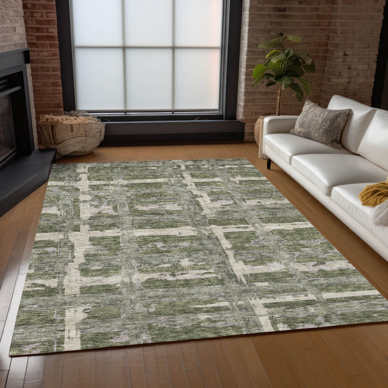 Tapis olive intérieur / extérieur lavable à la machine Mahaney ACN745, Rectangulaire 3 pi x 5 pi